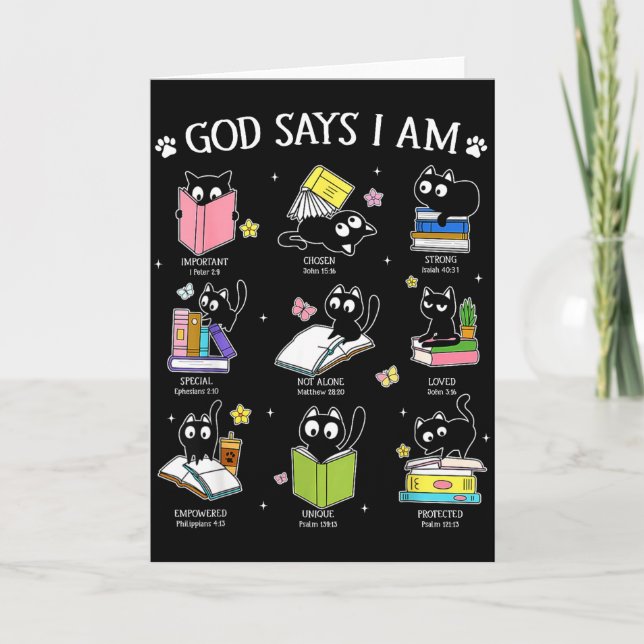 Cartão God Says I Am Cat Book Lover Christian Cute Jesus  (Frente)