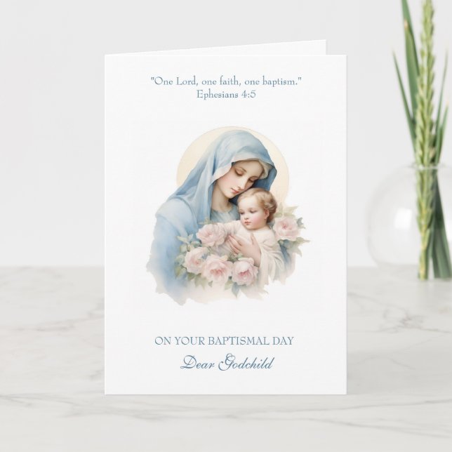 Cartão Godchild Baptism Baby Girl Christing Mary Jesus (Frente)