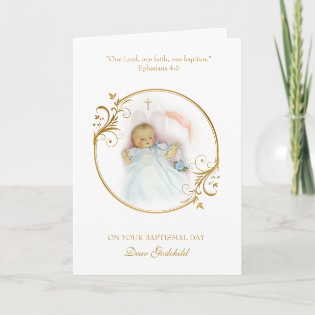 Cartão Godchild Baptismal Baby Boy Christening Bessing (Frente)
