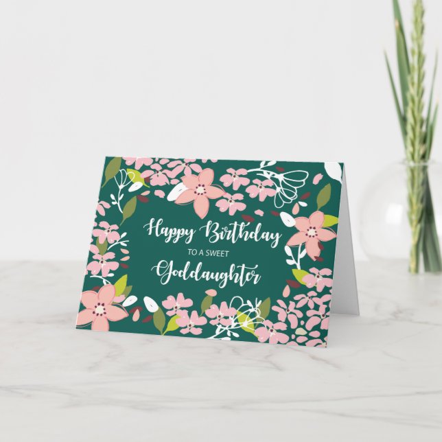 Cartão Godchild Birthday Green Flowers (Frente)