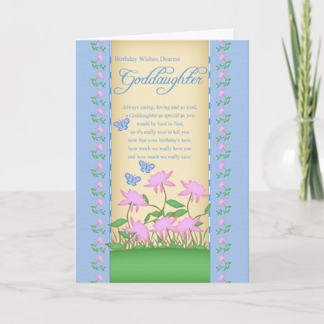 Cartão goddaughter birthday card flowers and butterflies (Frente)