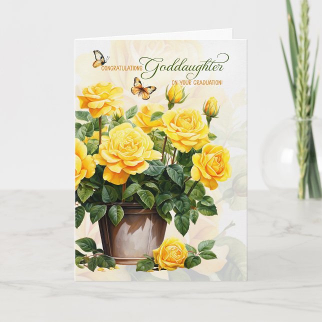 Cartão Goddaughter Graduation Congratulations Yellow Rose (Frente)
