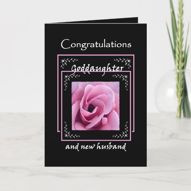 Cartão GODDAUGHTER Wedding Congratulations - Pink Rose (Frente)