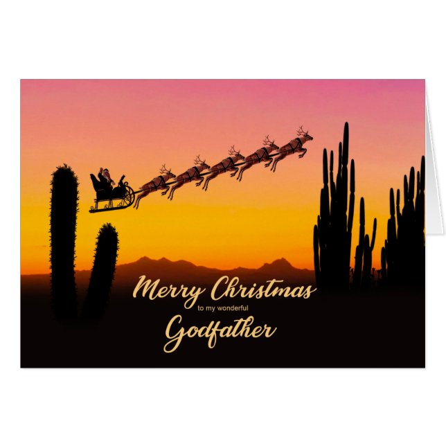 Cartão Godfather Christmas Santa Over Desert (Frente Horizontal)