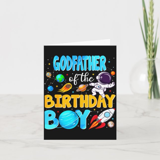Cartão Godfather Of The Birthday Boy Space Astronaut 1st  (Frente)