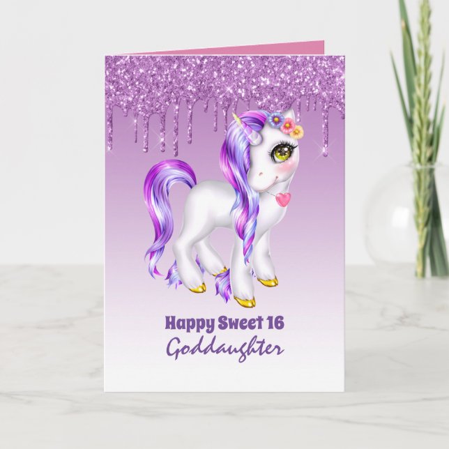 Cartão GodFilha Cute Unicorn Aniversário QUALQUER IDADE (Frente)