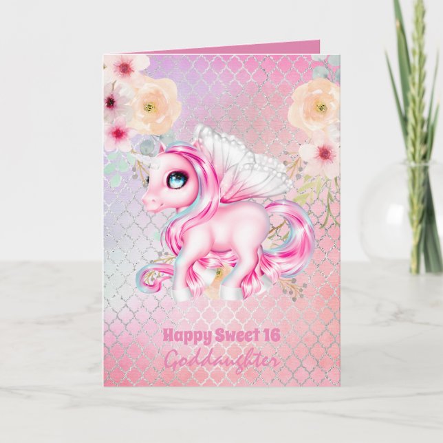Cartão GodFilha Cute Unicorn Aniversário QUALQUER IDADE (Frente)