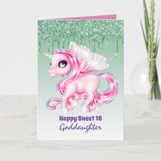 Cartão GodFilha Cute Unicorn Aniversário QUALQUER IDADE (Frente)