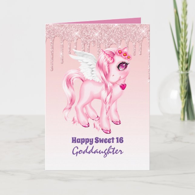 Cartão GodFilha Cute Unicorn Aniversário QUALQUER IDADE (Frente)