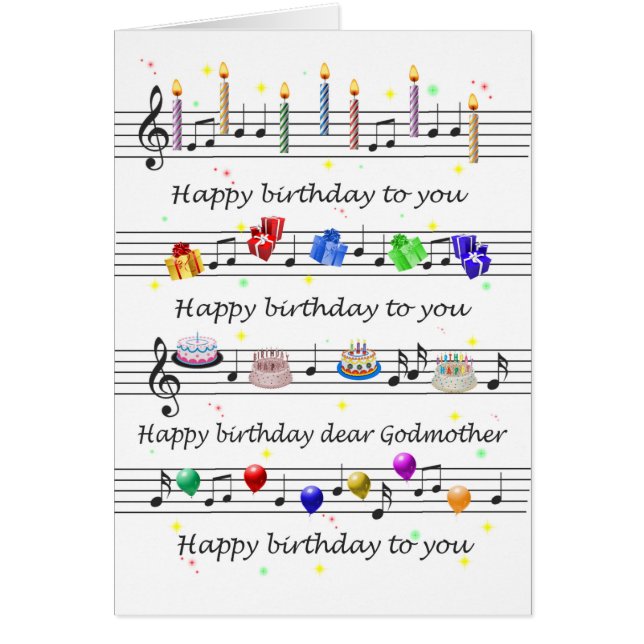 Cartão Godmother Funny Happy Birthday Song Sheet Music (Frente)