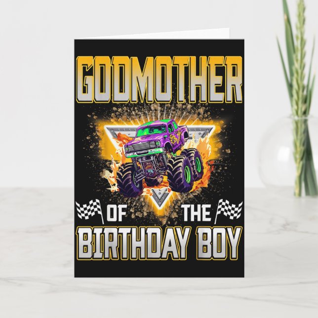 Cartão Godmother Of The Birthday Boy Monster Truck Birthd (Frente)