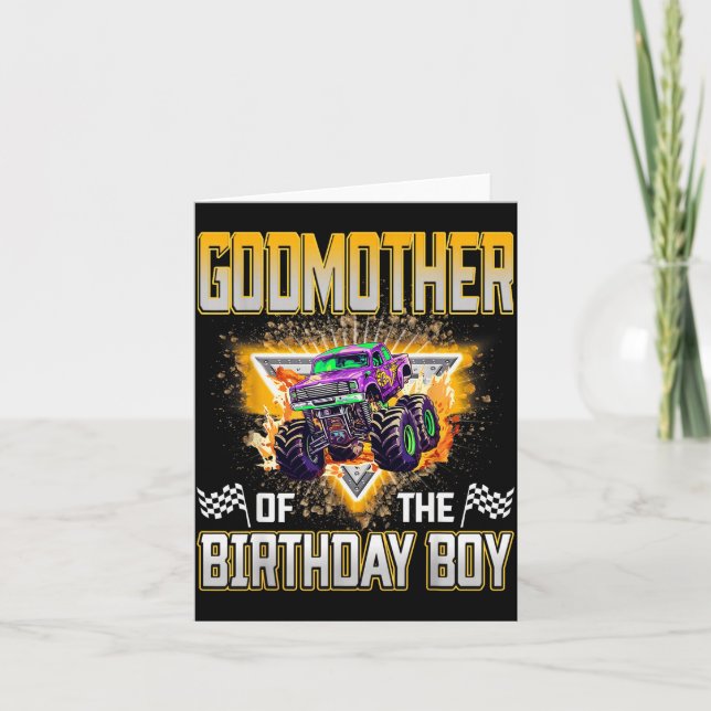 Cartão Godmother Of The Birthday Boy Monster Truck Birthd (Frente)