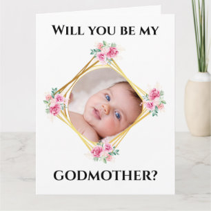 Cartão Godmother request DIY baby photo gold frame