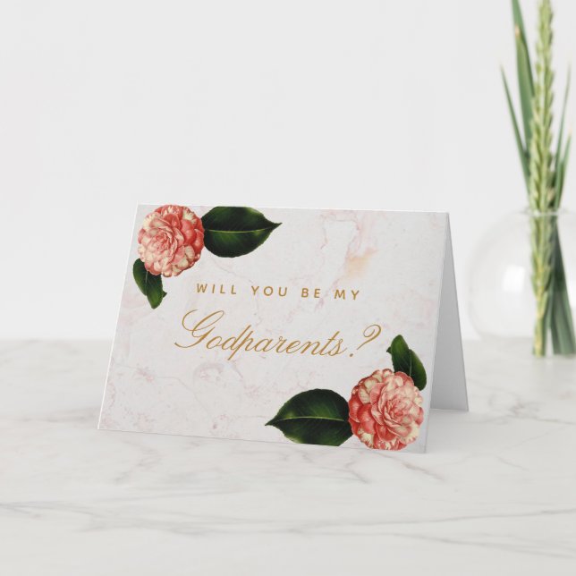 Cartão Godparents Proposal Floral Camellias Marble Card (Frente)