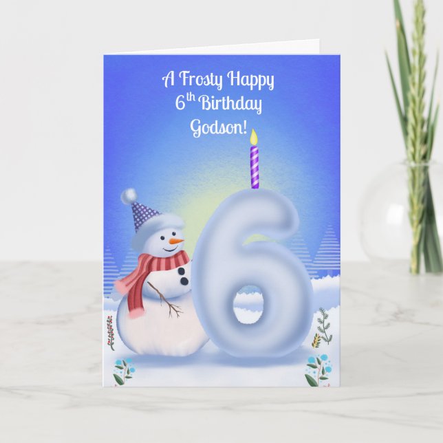 Cartão Godson 6th Birthday Snowman Snowy  (Frente)