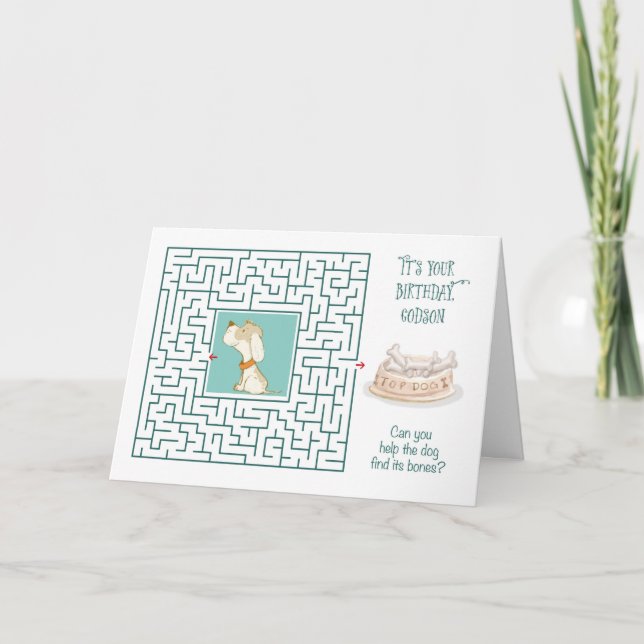 Cartão Godson Amarelo Quebra-cabeça Maze de Aniversário (Frente)