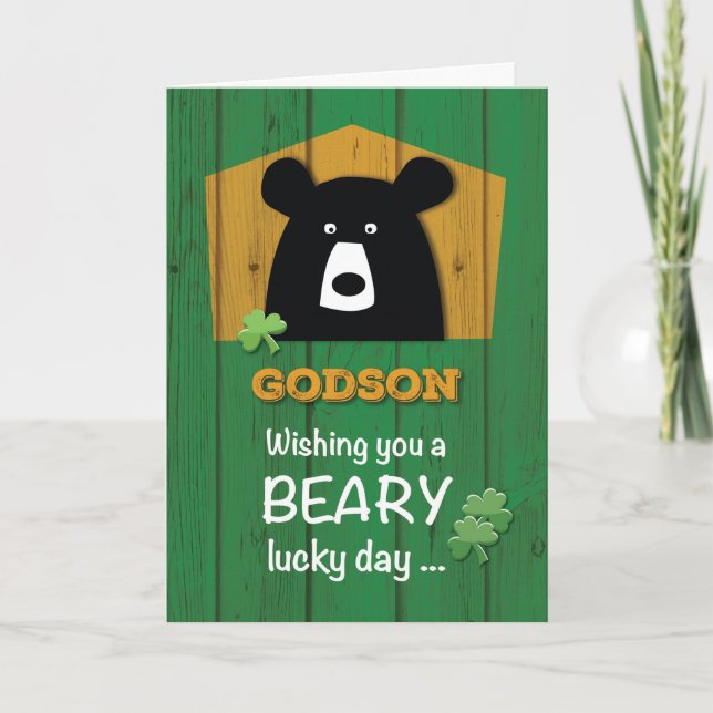 Cartão Godson Bear & Shamrocks on St. Patrick's Day (Frente)