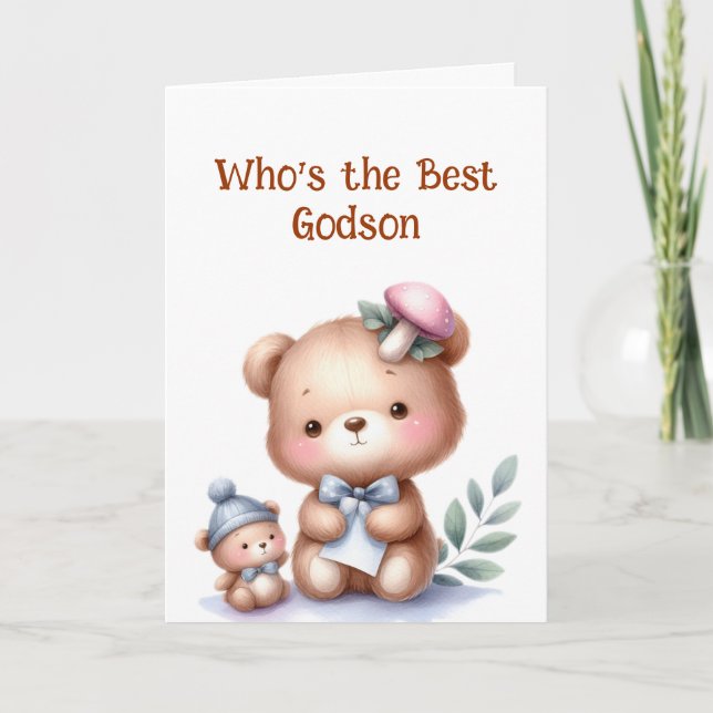 Cartão Godson Birthday Cute Teddy Bear (Frente)