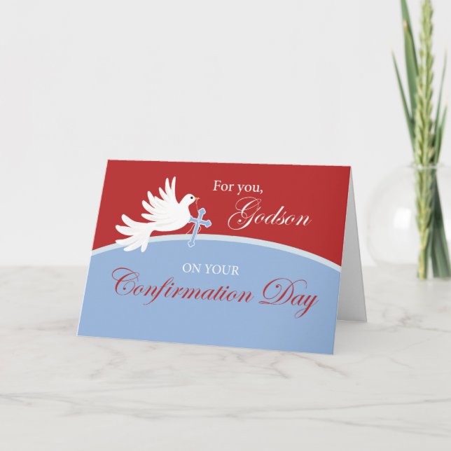 Cartão Godson Confirmation Dove on Red and Blue (Frente)