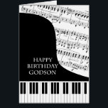 Cartão Godson Piano and Music Birthday<br><div class="desc">A birthday card for a godson who is into piano music. A grand piano with the keys along the bottom of the card. A sheet of music fills the background. A great card for someone who loves music. This is NOT a musical card,  it does NOT play music:</div>