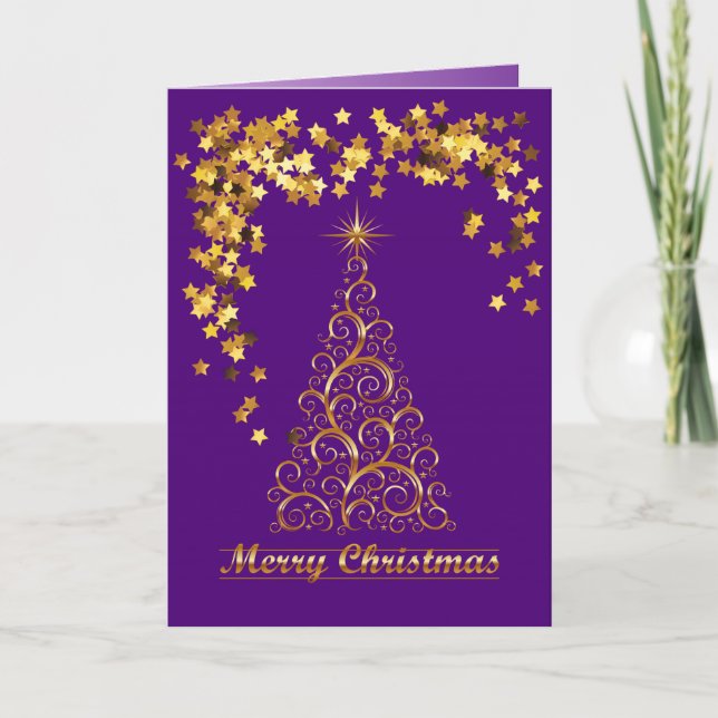 Cartão Gold Abstract Christmas Tree Holiday Card (Frente)