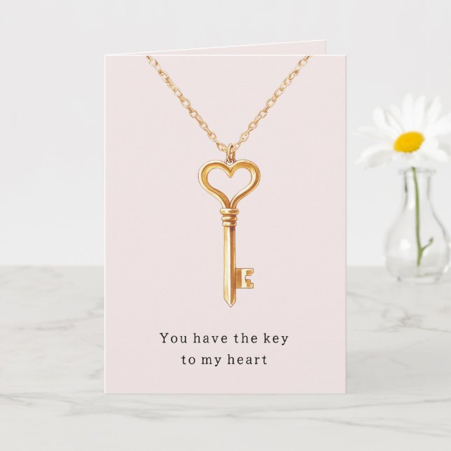Cartão Gold Chain Heart Necklace Key To Heart Love (Planta pequena)