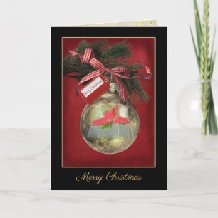 Cartão gold Christmas ornament with Bible and poinsettia