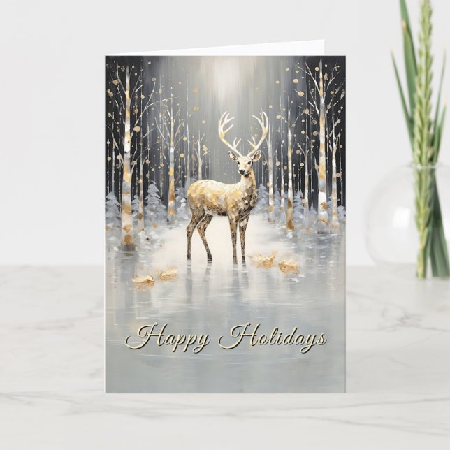 Cartão Gold Christmas Reindeer Holiday Card (Frente)