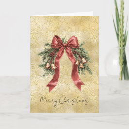 Cartão Gold Dust Sparkle Confetti Red Bow Bells Christmas