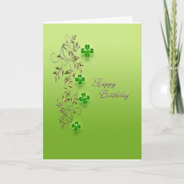 Cartão Gold Filigree With Shamrocks Birthday (Frente)