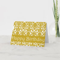Gold Floral Damask Happy Birthday Card