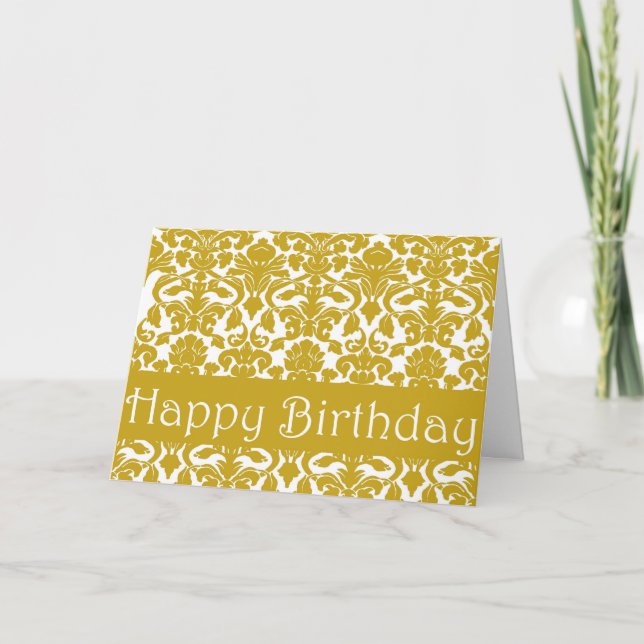 Cartão Gold Floral Damask Happy Birthday Card (Frente)