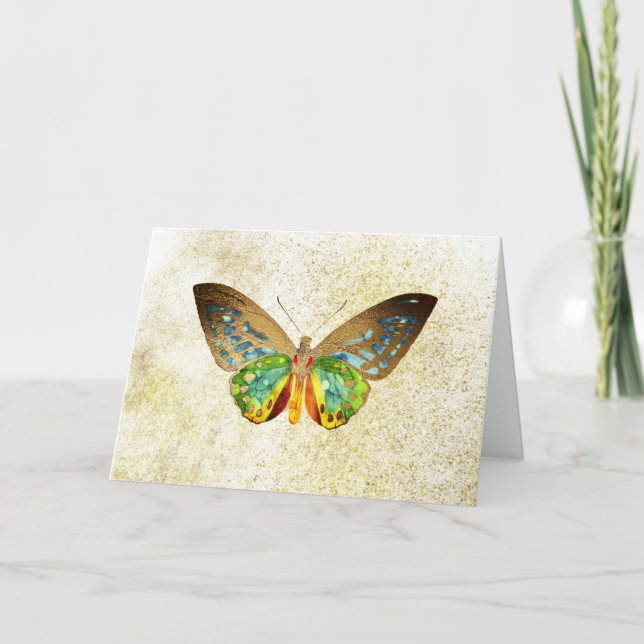 Cartão *~* Gold Gilded  Butterfly Gold Glitter White (Frente)