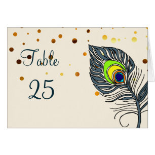 Cartão Gold Glitter Confetti Peacock Feathers Number