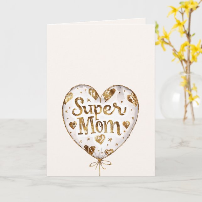 Cartão Gold Hearts Balloon Super Mom (mother's day)    (Flor Amarela)