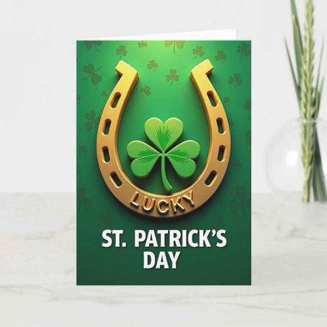 Cartão Gold Horseshoe Lucky St Patricks Card (Frente)