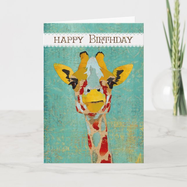 Cartão Gold Peeking Giraffe  Birthday Card (Frente)