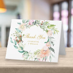 Cartão Gold Script Thank You Watercolour Roses Floral<br><div class="desc">Roses floral garland thank you card with your thank you message and names set in beautiful gold typography. Perfect for weddings,  bridal showers,  baby showers,  baptisms,  engagement parties,  anniversary celebrations,  graduations,  birthday get-togethers and other special events throughout the year! Designed by Thisisnotme©</div>