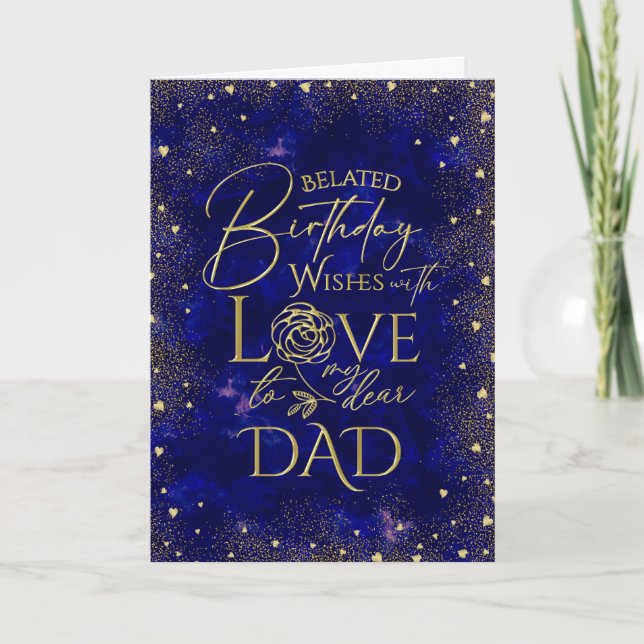 Cartão Gold Text Night Belated Birthday Dad (Frente)