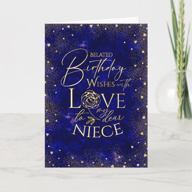 Cartão Gold Text Night Sky Belated Birthday Niece (Frente)