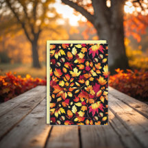 Golden Autumn Leaves Fall Pattern Blank Card
