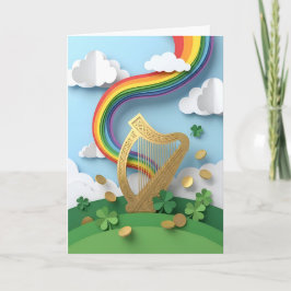 Cartão Golden Celtic Harp Rainbow Papercraft St Patricks