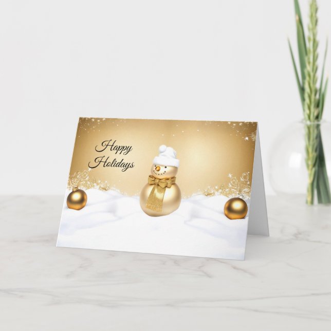Cartão Golden Christmas Snowman Holiday Card (Frente)