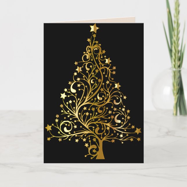 Cartão golden christmas tree greeting card (Frente)