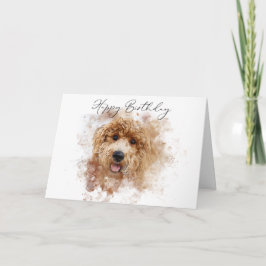 Cartão Golden Doodle Cavapoo Feliz Aniversário