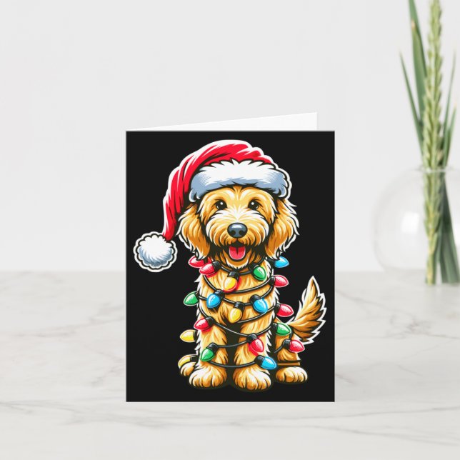 Cartão Golden Doodle Christmas Tree Xmas Dog Pajamas Gold (Frente)