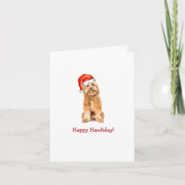 Cartão Golden doodle com chapéu de Papai Noel Dobrado de