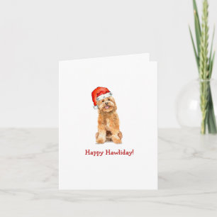 Cartão Golden doodle com chapéu de Papai Noel Dobrado Nat
