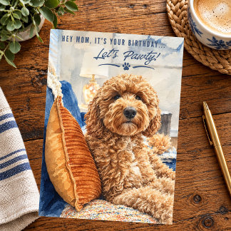Cartão Golden Doodle Feliz Aniversário Mãe