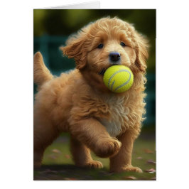 Cartão Golden Doodle Puppy Plays Ball All Occasions Greet